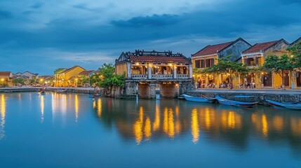 Obraz premium Japanese Covered Bridge at Dusk in Hoi An