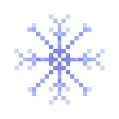 Blue snowflake pixel art isolated on a white background. Vector 8 bit illustration.