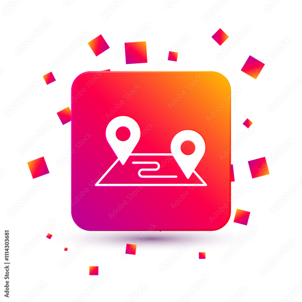Poster white route location icon isolated on white background. map pointer sign. concept of path or road. g