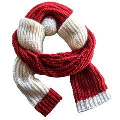 Warm Knit Scarf  in Festive Red and White, Isolated on PNG Transparent Background