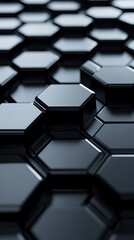 Futuristic 3D Geometric Shapes Against a High-Tech Grid Background