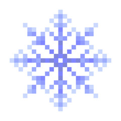 Blue snowflake pixel art isolated on a white background. Vector 8 bit illustration.