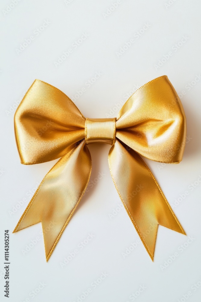 Poster the picture shows a gleaming atlas yellow ribbon with a bow isolated on white. it would make an exce
