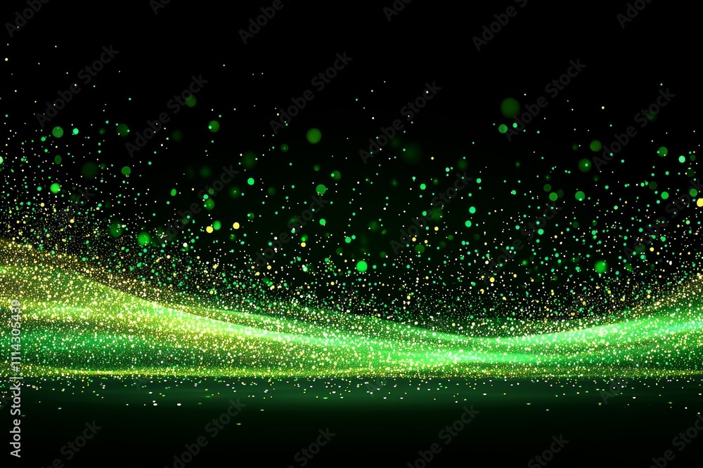 Aufkleber an abstract green background with bokeh and glitter. blurred magical lights and sparkles for a festi