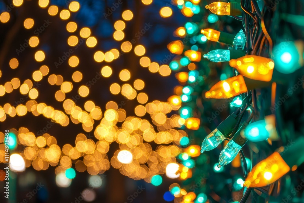 Poster an abstract green backdrop featuring bokeh glitter. enchanting blurred lights and sparkles for a fes