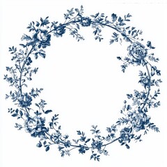 Obraz premium The illustration of a floral composition, drawn by hand, showcases a toile de jouy line art style, with vines forming a retro floral wreath.