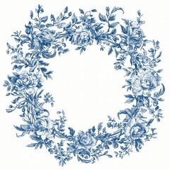 The hand-drawn floral design showcases a toile de jouy line art style, with the vines crafted in a classic floral wreath arrangement.