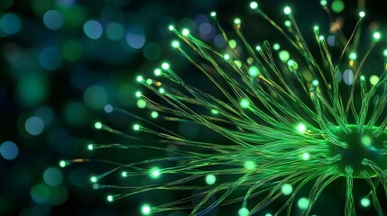 Glowing Green Fibers in a Futuristic Digital Pattern Symbolizing Eco-Tech Advancements
