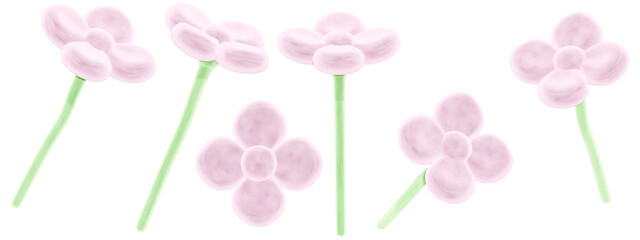 Obraz premium 3d icon, 3d illustration, cute daisy, velvet daisies, pastel pink flower playful and fun-loving design