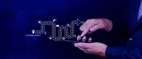 Customer journey concept, marketing and customer behavior analysis, Understanding customer journey to improve their overall customer experience and increase loyalty, Marketing strategic planning.