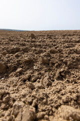 poor infertile soil in the field in the spring after plowing