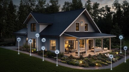 Smart Home Technology: Modern House with Integrated IoT Devices