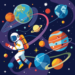 Fototapeta premium Astronauts journey vector illustration and artwork