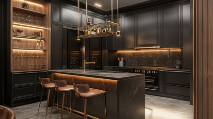 Modern Black and Gold Kitchen Interior Design