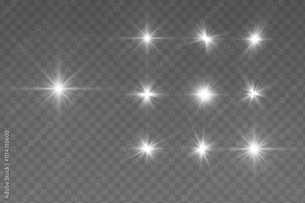 Poster White sparks glitter special light effect. Vector sparkles on transparent background. Christmas abstract pattern. Sparkling magic dust particles.  