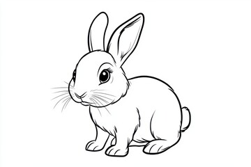 Obraz premium Adorable Bunny Rabbit Line Art Drawing A Cute Black and White Illustration Perfect for Coloring Pages and Children's Books