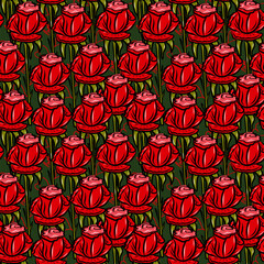 Seamless pattern of roses, flowers for Love, Valentine's Day, holiday, birthday, Design for postcards, packaging, fabric. Vector illustration