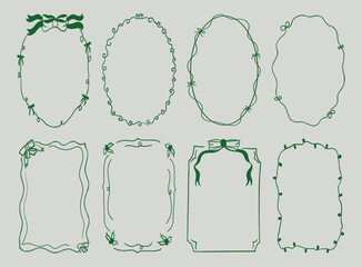Hand drawn whimsical Bow wavy frames for wedding,christmas,birthday,Invitations, card and more. Doodle icons, Vector Illustrations. 