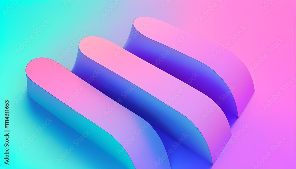 Poster abstract 3d render: gradient curved shapes