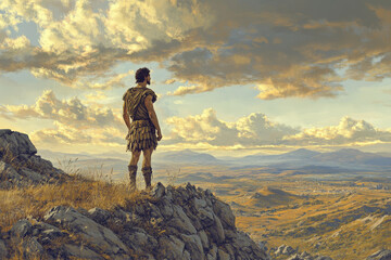 Fototapeta premium Roman Soldier Overlooking Vast Countryside