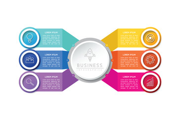 Vector infographic business presentation template with circular interconnection with 6 options.