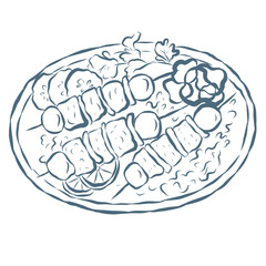 Line Art Illustration of Mediterranean Dish. Vector Graphic.