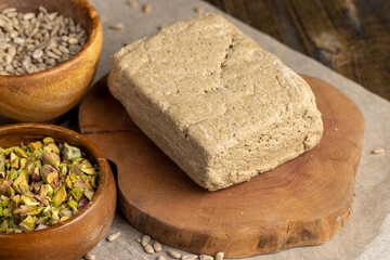 halva made from roasted sunflower seeds and crushed into one solid mass