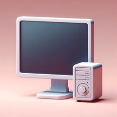 desktop monitor and personal computer minimal pastel 3d render style illustration