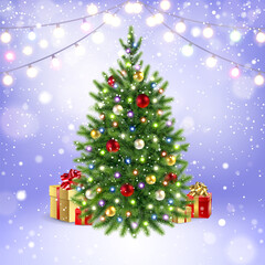 Christmas Background with Decorated Christmas Tree