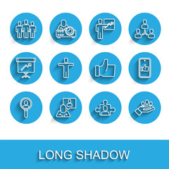 Set line Search a people, Head hunting, Users group, Project team base, Hand for search, like and icon. Vector