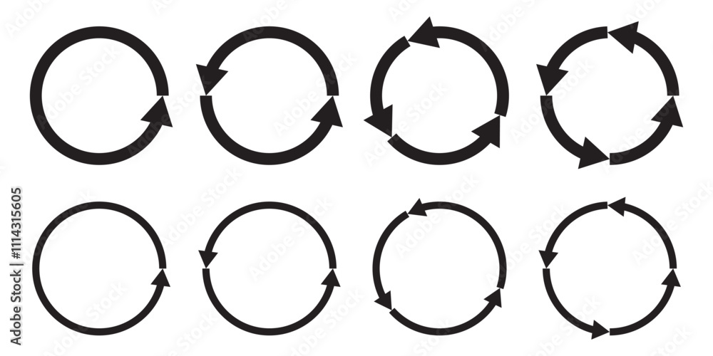 Poster circle arrows icon set. round reload sign, repeat icon, refresh icon, rotate arrow icon sign and sym