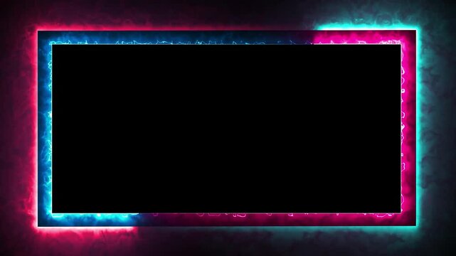 Rectangular neon picture frame with dynamic pink and blue light motion, 4K looping overlay.