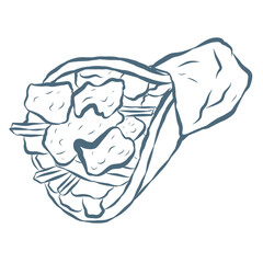 Line Art Illustration of Flatbread with Meat. Vector Graphic.