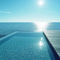 Fototapeta premium Sunny Ocean View Infinity Pool Luxury Resort Relaxation