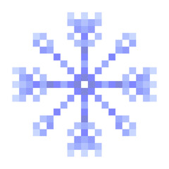 Blue snowflake pixel art isolated on a white background. Vector 8 bit illustration.