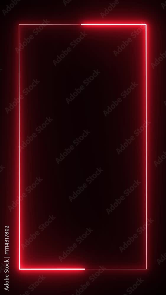 Poster neon glowing frame animation with red lasers, expanding and shrinking in a repetitive motion on blac