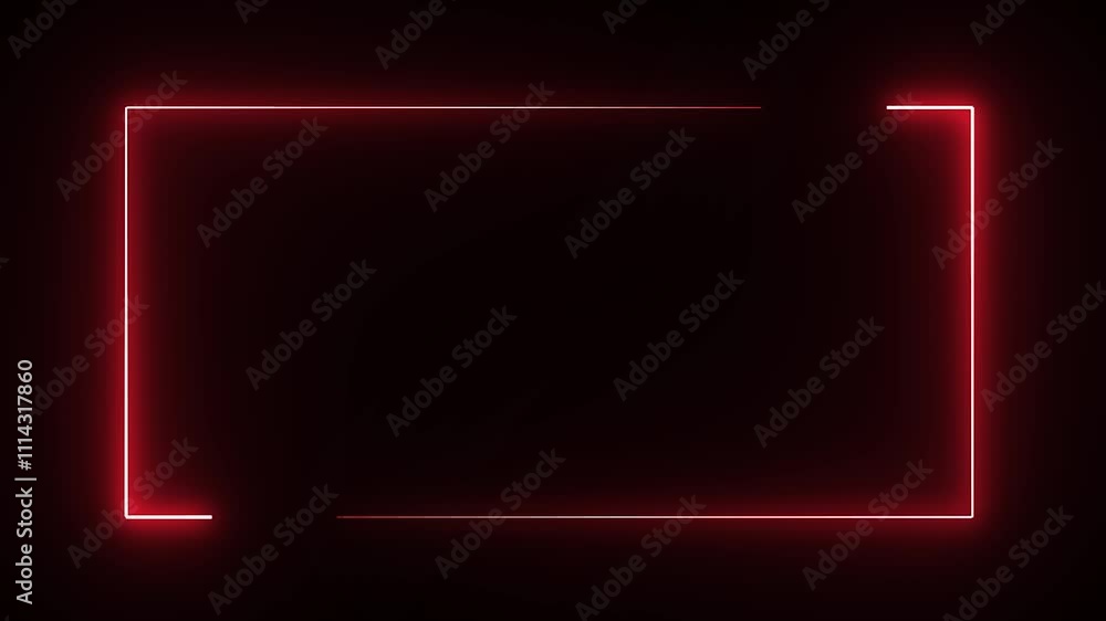 Poster neon glowing frame animation with red lasers, expanding and shrinking in a repetitive motion on blac
