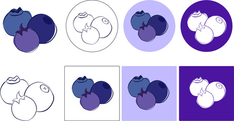 Obraz premium fresh blueberries composition graphic line logo isolated on colored background. Vector illustration. Ripe juicy whortleberry blue berries for advertising, label, packaging design. bilberries clipart
