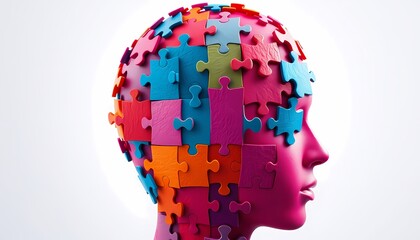 Abstract puzzle head, representing intellect, problem solving, and mental health.