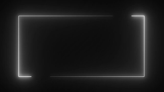 Dynamic white laser neon border frame with glowing effect, repetitive motion animation in 4K