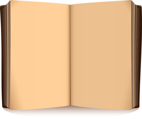 Open book hardcover with blank clean sheets page template. Vector cartoon illustration isolated on white