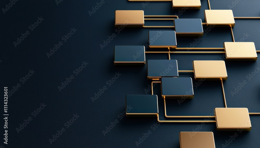 Aufkleber an abstract digital design featuring interconnected geometric shapes in gold and black, symbolizing 
