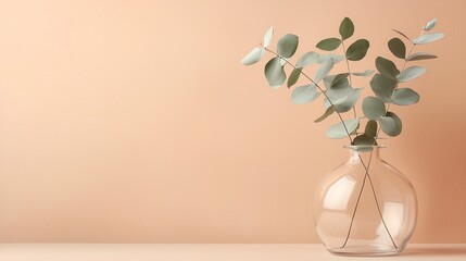 Eucalyptus Branches in a Glass Vase against a Peach Background