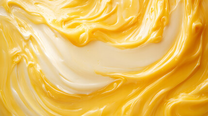 Smooth margarine and butter swirls with yellow texture for breakfast spread, food with creamy fat and milk ingredients for tasty meals.