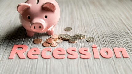Piggy Bank with Coins and Recession Theme