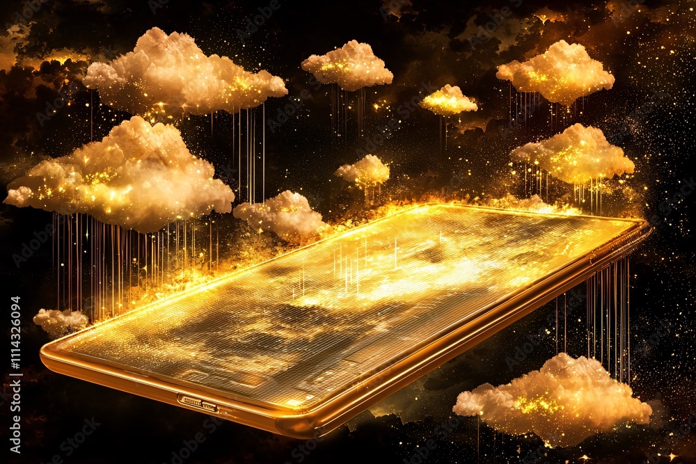 Poster golden cloud computing mobile phone digital data network technology