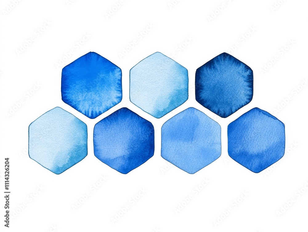 Poster an abstract pattern featuring blue hexagons with a watercolor texture.