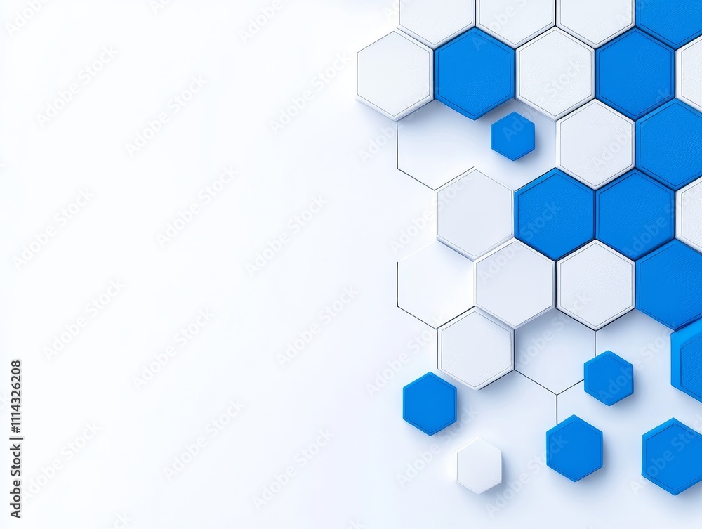Poster a watercolor-style blue hexagonal pattern in an abstract design.
