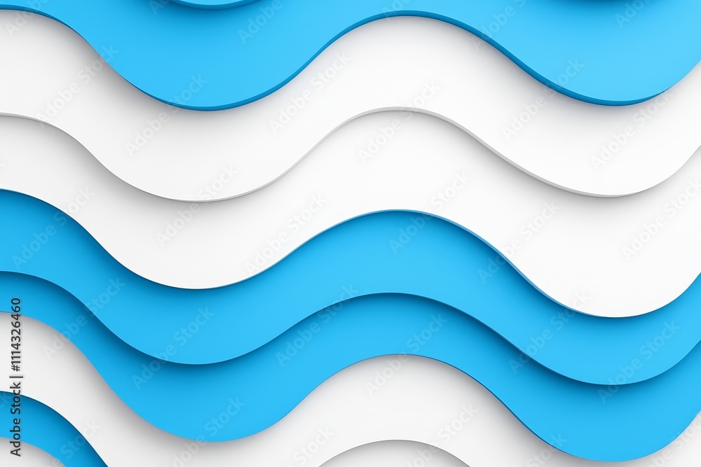Poster An abstract design with undulating waves in multiple shades of blue.