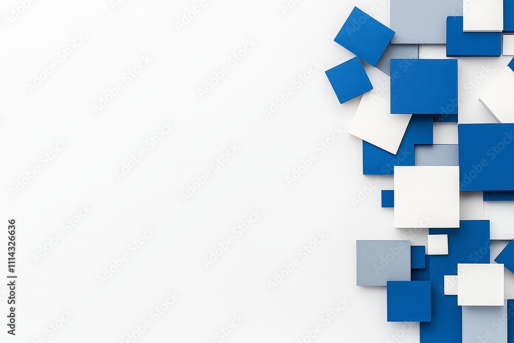Poster an abstract geometric pattern featuring overlapping shapes in blue and gray tones.